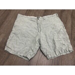 J Crew Linen Shorts Men’s 38 Green White Striped 8.5” Casual BO858